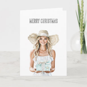 Tarjeta Navidades mujeres con regalo