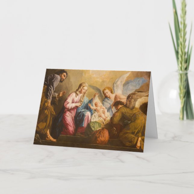 Tarjeta Navidades Natividad Angels Santa Familia Virgen Ma (Anverso)