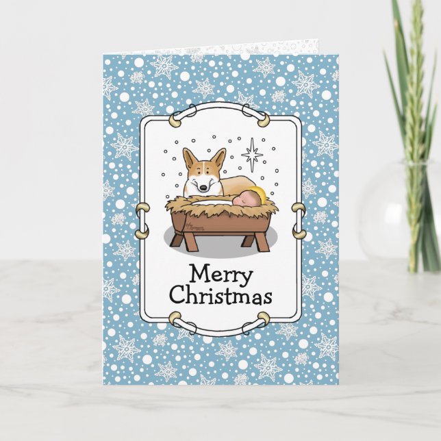 Tarjeta Navidades Natividad Pembroke Welsh Corgi (rojo1) D (Anverso)