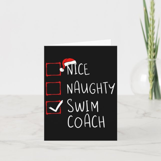 Tarjeta Navidades Naughty Swim Coach List Xmas Santa (Anverso)