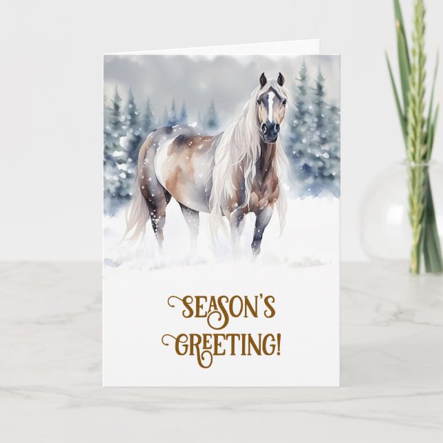 Tarjeta Navidades navideños saludan con caballo (Anverso)