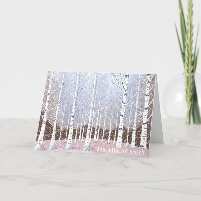 Tarjeta Navidades nevados de árboles birch Dusty Blue ID10 (Anverso)
