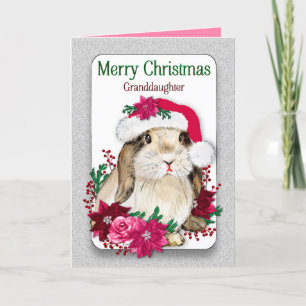 Tarjeta Navidades Nieta Bunny llevando Gorra de amigos