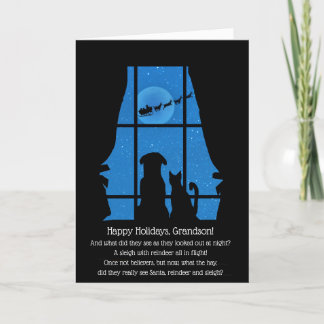 Tarjeta Navidades Nieto de vacaciones perro gato lindo