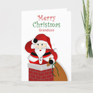 Tarjeta Navidades, nieto, gordo de la chimenea