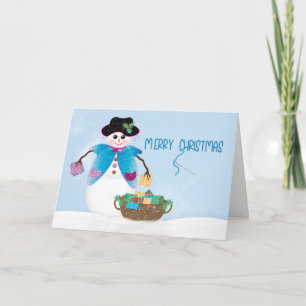 Tarjeta Navidades Nieve Señora Crafter Quilter Escenario d