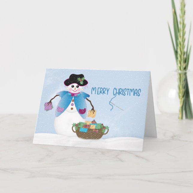 Tarjeta Navidades Nieve Señora Crafter Quilter Escenario d (Anverso)