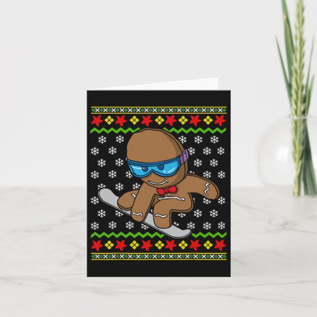 Tarjeta Navidades Niños Gingerbread Hombre Snowboarding Sn (Anverso)