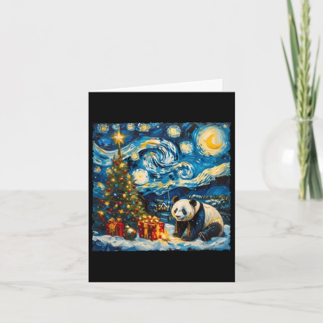 Tarjeta Navidades nocturnos de estilo Panda Van Gogh (Anverso)