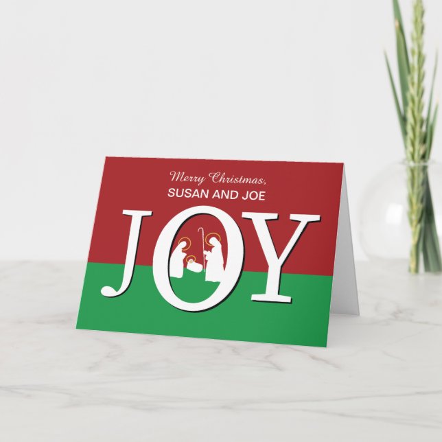Tarjeta Navidades Nombre personalizado JOY en rojo y verde (Anverso)