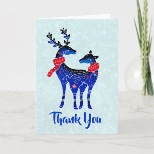 Tarjeta Navidades Nórdicos Azules Pareja de Renos Gracias