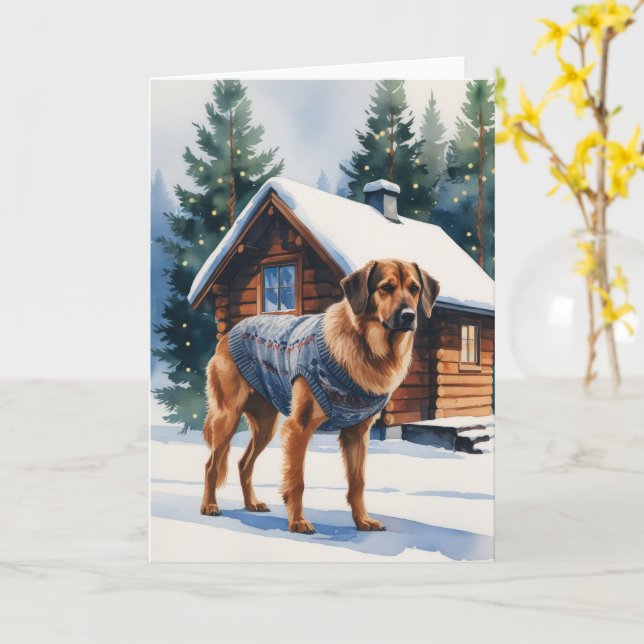 Tarjeta Navidades noruegos de Perro Elkhound saludan (flor amarilla)