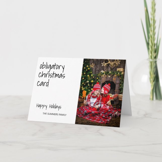Tarjeta Navidades obligatorias con foto divertida (Anverso)