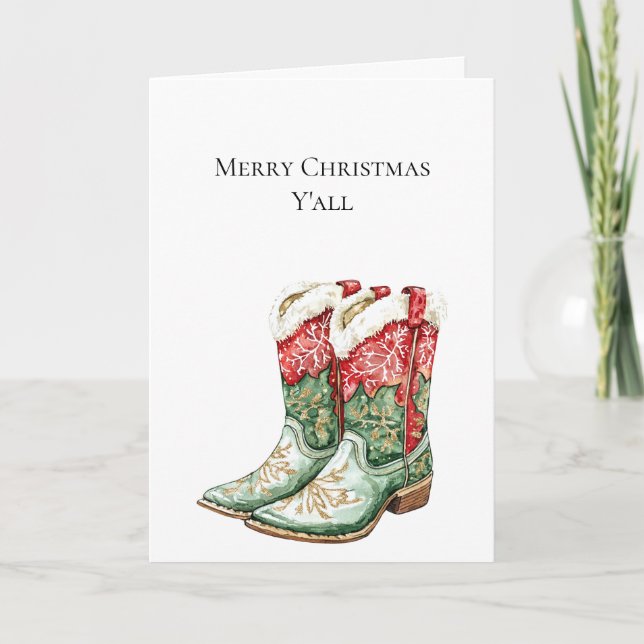 Tarjeta Navidades occidentales Cowboy Cowgirl Boots (Anverso)
