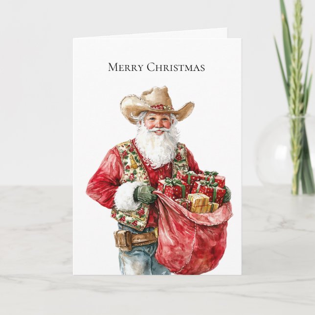 Tarjeta Navidades occidentales Cowboy Santa (Anverso)