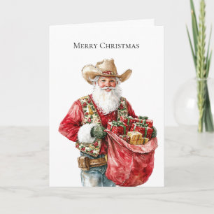 Tarjeta Navidades occidentales Cowboy Santa