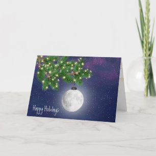 Tarjeta Navidades Ornamento De Luna Colgando De Bough De P