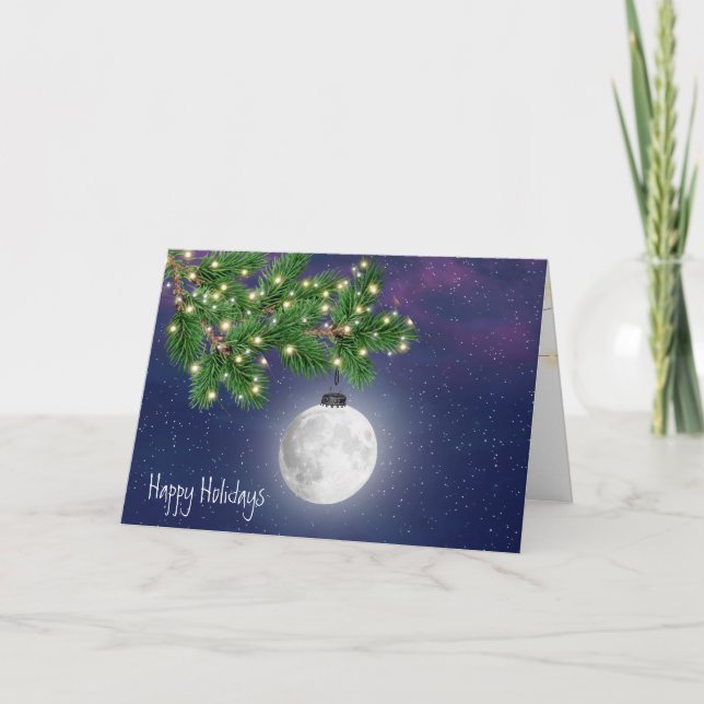 Tarjeta Navidades Ornamento De Luna Colgando De Bough De P (Anverso)