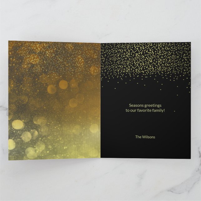 Tarjeta Navidades Oro Y Black Sparkling Night Sky (Interior)