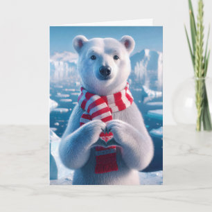 Tarjeta Navidades oso polar con patas formando un corazón