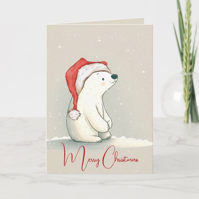 Tarjeta Navidades Oso Polar En Copos De Nieve (Anverso)