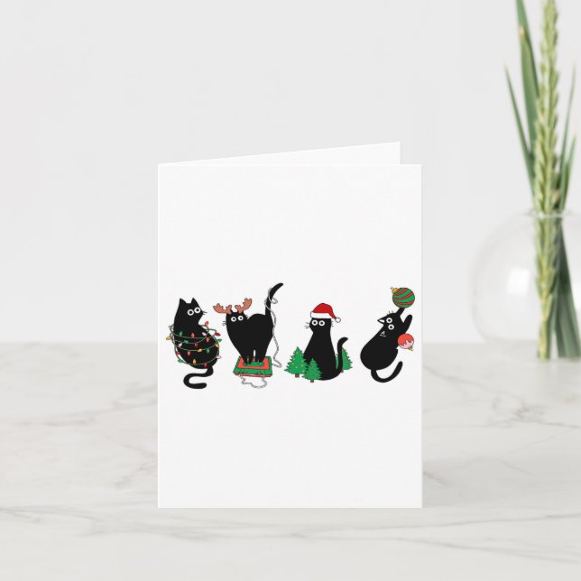 Tarjeta Navidades Pajama de la familia Black Cat Lover (Anverso)