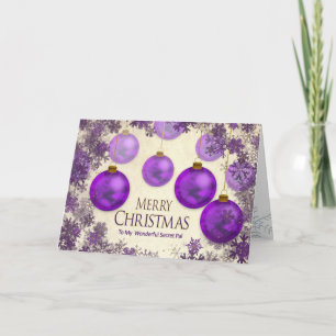 Tarjeta Navidades, Pal secreto, ornamentos púrpura/SnowFla