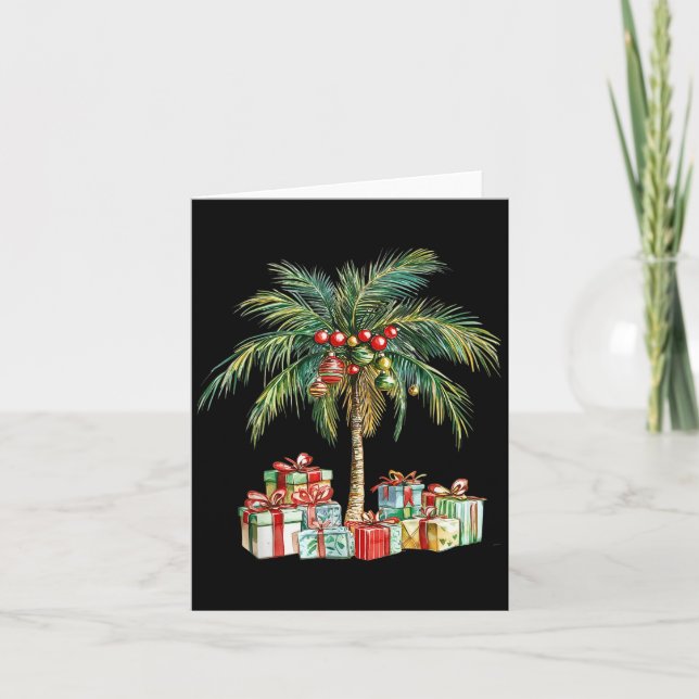 Tarjeta Navidades Palm Tree iluminan Hawái Xmas Trocal Wat (Anverso)
