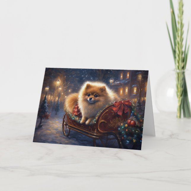 Tarjeta Navidades panomeranos en temporada festiva cepilla (Anverso)