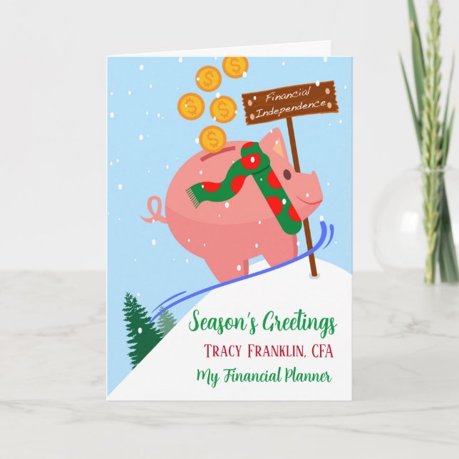 Tarjeta Navidades para Asesor Financiero Piggy Bank (Anverso)