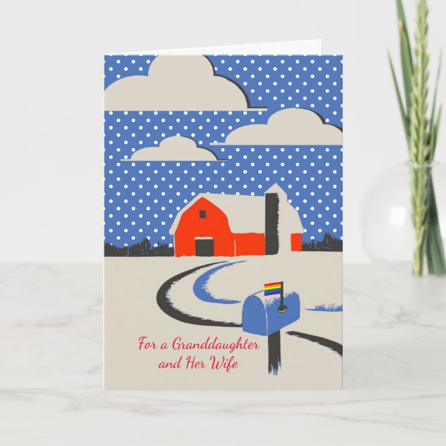 Tarjeta Navidades para la nieta y su esposa, Red Barn (Anverso)