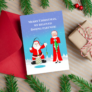 Tarjeta Navidades Pareja Pesca Santa y Sra. Claus