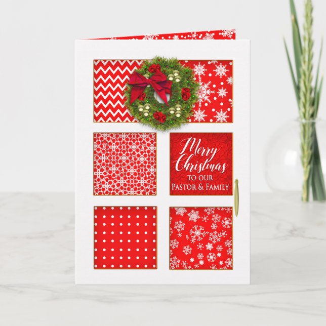 Tarjeta Navidades, pastor, panelillas rojas puerta con cor (Anverso)