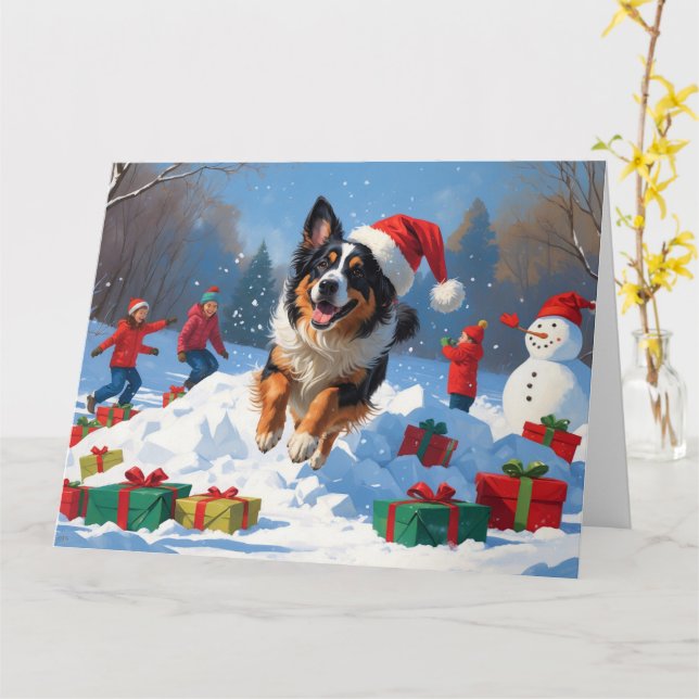 Tarjeta Navidades pastores belgas celebran escena de nieve (flor amarilla)