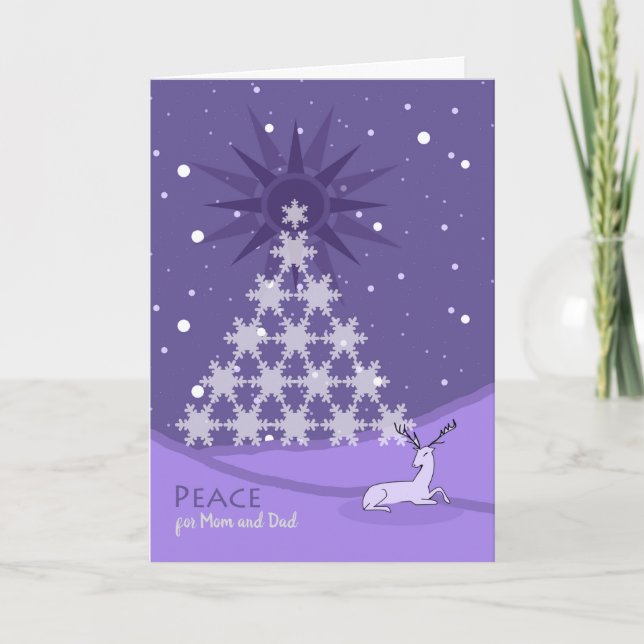 Tarjeta Navidades Paz para mamá y papá, color violeta (Anverso)