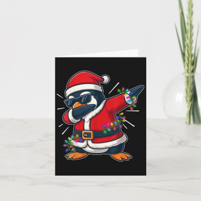 Tarjeta Navidades Penguin Dabbing enciende Santa Xmas para (Anverso)