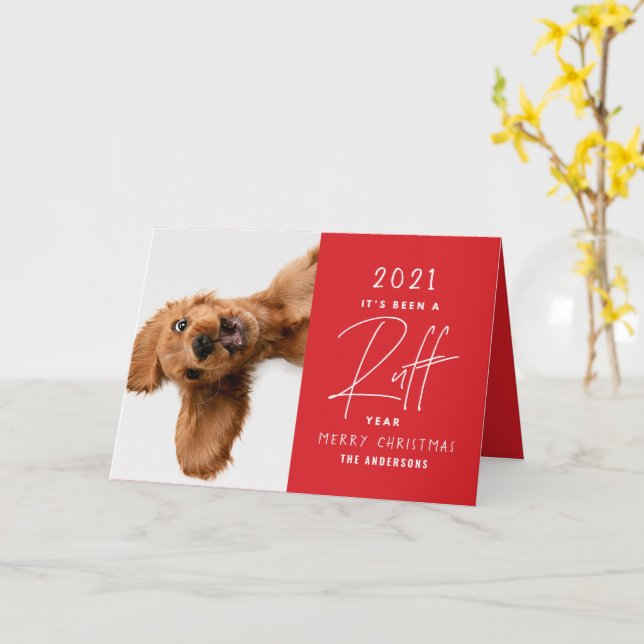 Tarjeta Navidades perrito año de rúbrica en revisión (flor amarilla)