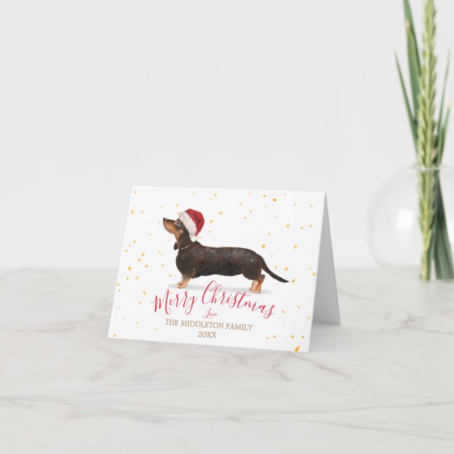 Tarjeta Navidades Perro Dachshund Oro Foto Merry (Anverso)