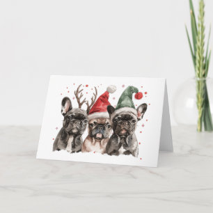 Tarjeta Navidades Perros renos Bulldoges franceses