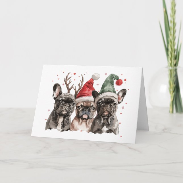 Tarjeta Navidades Perros renos Bulldoges franceses (Anverso)