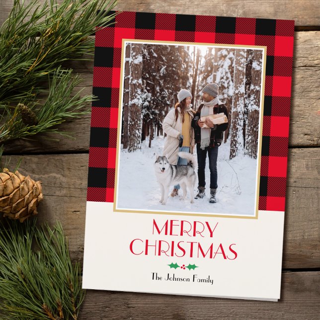 Tarjeta Navidades Personalizado de familia foto Rustic Red (Subido por el creador)
