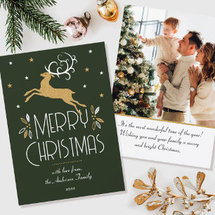 Tarjeta Navidades Personalizado de renos Foto Oro Verde Os