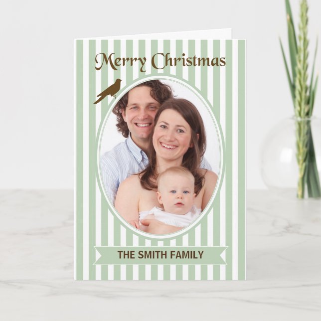 Tarjeta Navidades Personalizado foto Vieja franjas verdes (Anverso)