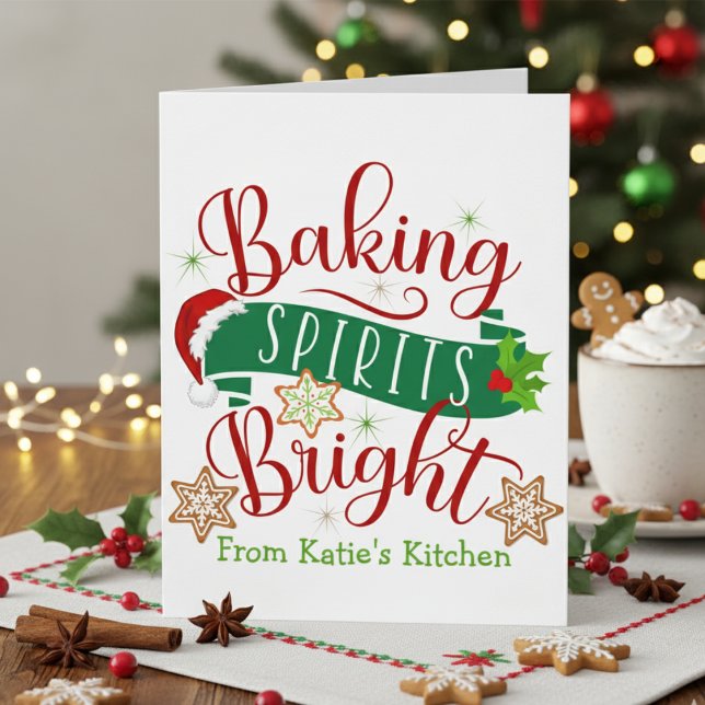 Tarjeta Navidades Personalizados brillantes de los Espírit (Festive Baking Spirits Bright Custom Christmas Card)