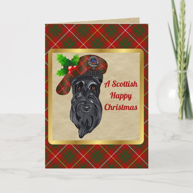 Tarjeta Navidades personalizados de Bruce Badge y Tartan (Anverso)