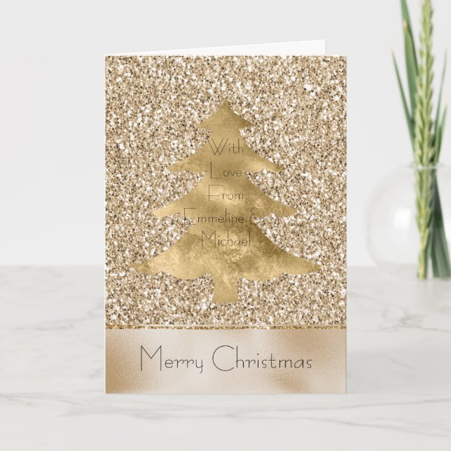 Tarjeta Navidades personalizados de Glam Gold Purpurina (Anverso)
