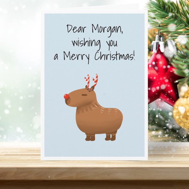 Tarjeta Navidades personalizados de renos capibaros divert (Spread the joy with our capybara reindeer, the cutest reindeer of all.)
