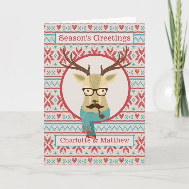 Tarjeta Navidades personalizados de renos hipster (Anverso)