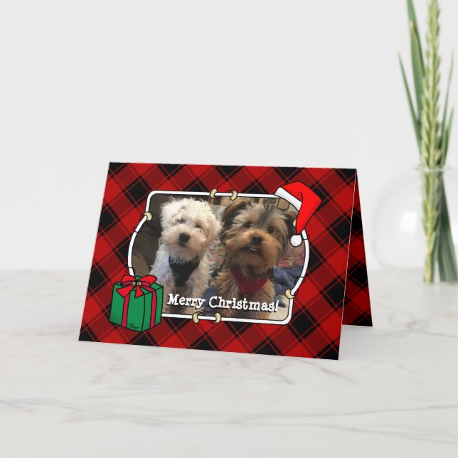 Tarjeta Navidades personalizados fotograma rojo y negro (Anverso)