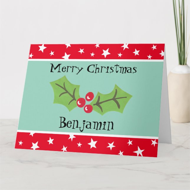 Tarjeta Navidades personalizados Holly & Berries (Anverso)